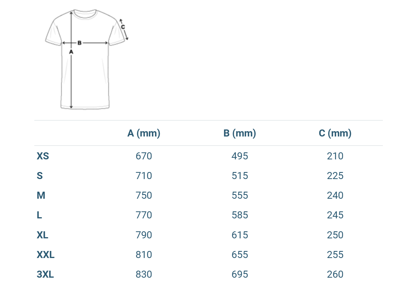 Größentabellle ori unisex teamshirts
